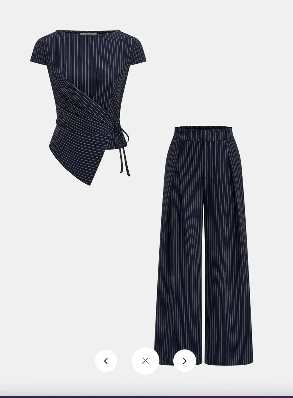 NWT Commense Pinstripe Wrap Tie Top & Wide-Leg Pants Set Sz M